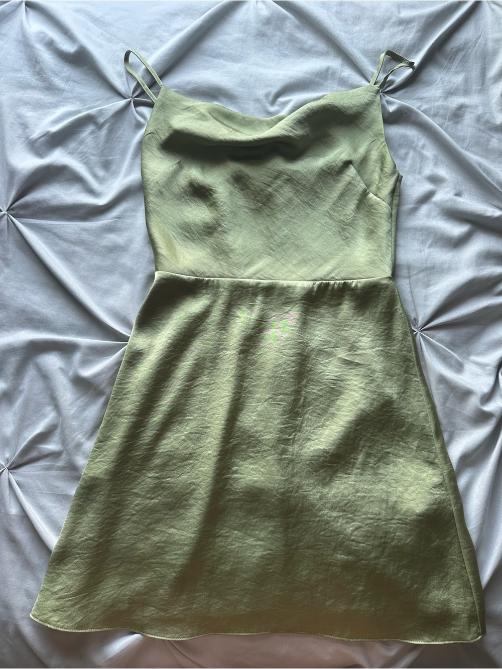 Sunday Best. Light Green Satin Mini Dress